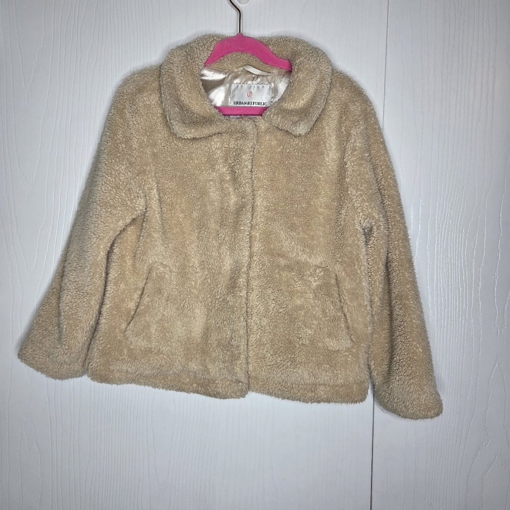 Urban Republic Girls Cream Sherpa Coat Fuzzy Teddy Jacket Cozy Size M 5/6